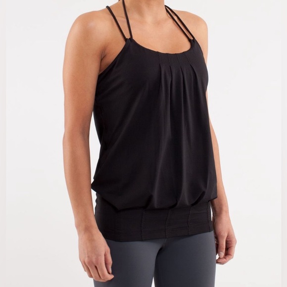 Flow and Go Lululemon-Black Strappy Long Mesh Tank - Picture 2 of 6